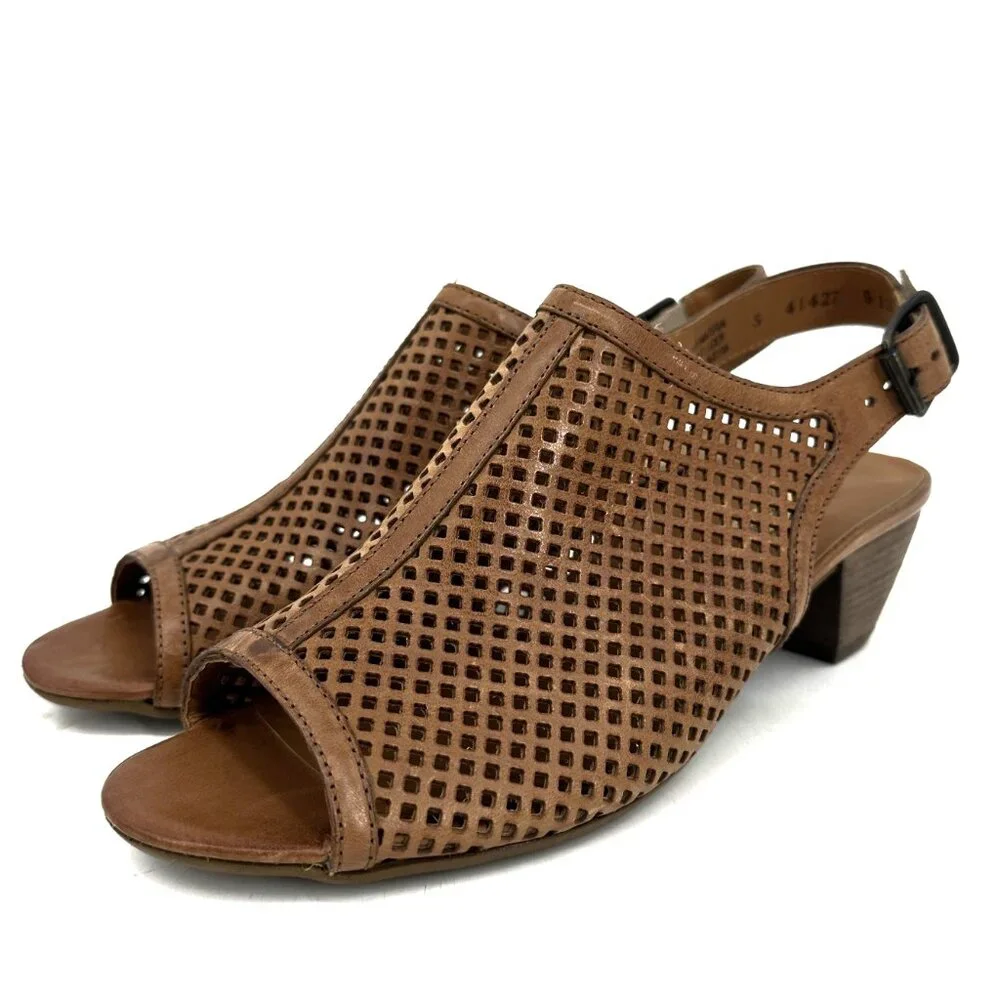 NWOB Paul Green Lois Perforated Leather Slingback Heeled Sandal Size 7.5 US 5 UK